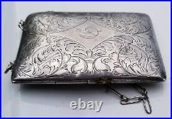 Antique Estate Sterling Silver Makeup /Coin Purse Card Holder Case with Chain