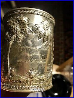 Antique GORHAM COIN SILVER CUP Repousse Scenic Architectural Dedication 1850