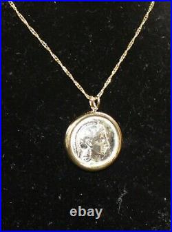 Antique Greek athens 440-404 BC silver tetra silver Coin With Gold Bezel Pendant