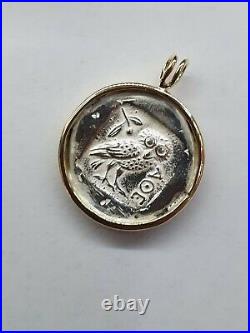 Antique Greek athens 440-404 BC silver tetra silver Coin With Gold Bezel Pendant