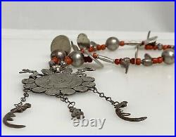 Antique Guatemalan Chachal Silver Coin and Coral Necklace 80192