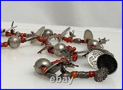 Antique Guatemalan Chachal Silver Coin and Coral Necklace 80192