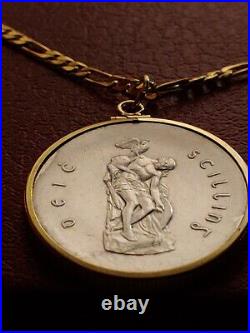 Antique Irish. 835% Silver Cuchulaine Coin Pendant 24 18KGF GOLD FILLED CHAIN