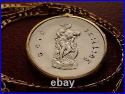 Antique Irish. 835% Silver Cuchulaine Coin Pendant 24 18KGF GOLD FILLED CHAIN