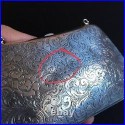 Antique Ladies Sterling Silver Bag Clutch Purse Coin Holder Chain Floral Motifs