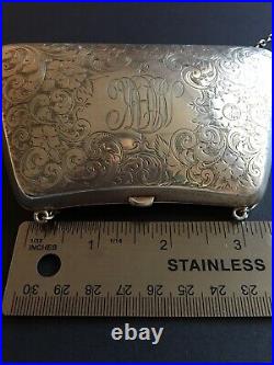 Antique Ladies Sterling Silver Bag Clutch Purse Coin Holder Chain Floral Motifs