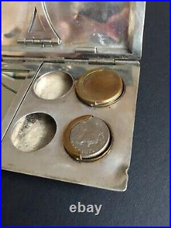 Antique Ladies Sterling Silver Bag EP singed Compact Purse Coin holder