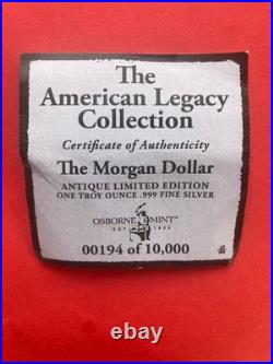 Antique Limited Edition Vintage Dome Morgan DOLLAR. 999 Fine Silver