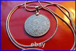 Antique Mexican Fifty Centavos Coin Pendant on a 30 925 Sterling Silver Chain