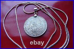 Antique Mexican Fifty Centavos Coin Pendant on a 30 925 Sterling Silver Chain