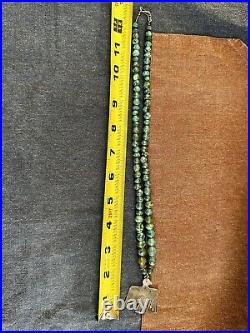 Antique Navajo Pound Coin & Turquoise Beads Necklace Silver Thunderbird Pendant