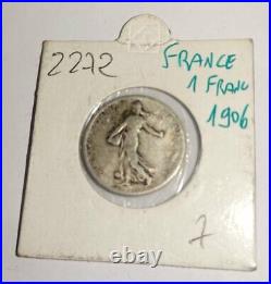 Antique Rare France 1 Franc 1906 Sower Original Tone Silver 2272 Coin 25mm