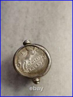 Antique Rare Silver Ancient Coin Signet Ring, Diamond Stone US-9,25