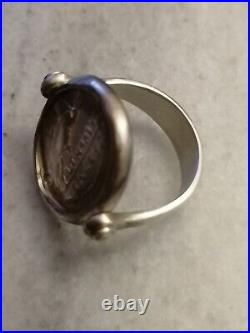 Antique Rare Silver Ancient Coin Signet Ring, Diamond Stone US-9,25