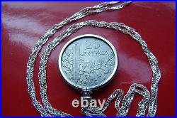 Antique Real French Parisian Maiden Coin Pendant on a 30 925 Silver Wavy Chain