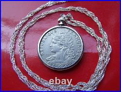 Antique Real French Parisian Maiden Coin Pendant on a 30 925 Silver Wavy Chain