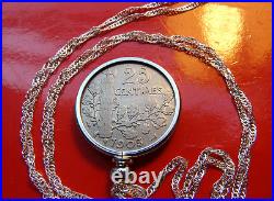 Antique Real French Parisian Maiden Coin Pendant on a 30 925 Silver Wavy Chain