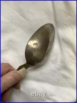 Antique Rustic Engraved Georgian Coin Silver Serving Spoon 8.75, 55 Gr