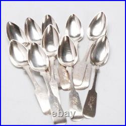 Antique Set Of 11 Coin Silver Fruit Spoons By Charles C. Ensign C. 1840's