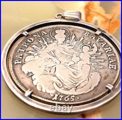 Antique Silver Coin 1 Thaler Maximilian III Pendant 34 gr. Patrona Bavariae