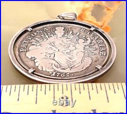 Antique Silver Coin 1 Thaler Maximilian III Pendant 34 gr. Patrona Bavariae
