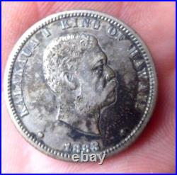 Antique Silver Coin 1883 Hawaii Hawaiian King 1/4 Dollar