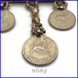 Antique Silver Mixed Metal Rectangle Prayer Box 3 Ethiopian Coins Necklace
