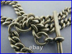 Antique Solid Silver Double Albert Watch Chain & 3 Coin Fobs Bir 1917 16 & ½