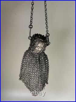Antique Sterling Silver Accordion Coin Chatelaine Purse