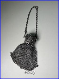 Antique Sterling Silver Accordion Coin Chatelaine Purse