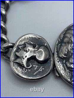 Antique Sterling Silver Alexander the Great Coin Replica Belt Buckle Bracelet