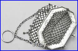 Antique Sterling Silver Asian Floral Etched Mesh Coin Pouch Purse Bag 89.7G