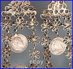 Antique Sterling Silver British Coin Necklace 3 Pence Large 154 Grams Scrap/Wear