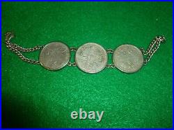 Antique Sterling Silver Coin Charm Bracelet Francs French 7