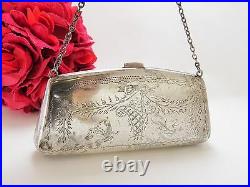Antique Sterling Silver Coin Purse With Engraved Flower Basket Design