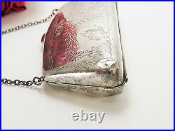 Antique Sterling Silver Coin Purse With Engraved Flower Basket Design