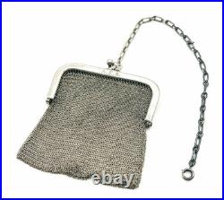 Antique Sterling Silver Hallmarked Mesh Coin Purse 43 Grams Scrap Or Use