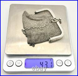 Antique Sterling Silver Hallmarked Mesh Coin Purse 43 Grams Scrap Or Use