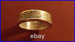 Antique Switzerland Silver Franc Coin Ring- Cluster Of Oak Leaves Classic Size 9