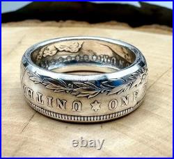 Antique U. S. 90% Silver Morgan Dollar Coin Ring Band NEW