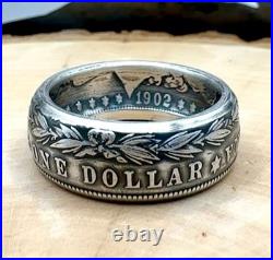 Antique U. S. 90% Silver Morgan Dollar Coin Ring Band NEW