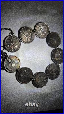 Antique Victorian Charm Bracelet Coin Silver Sitting Liberty Circa 1891 Wow
