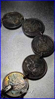 Antique Victorian Charm Bracelet Coin Silver Sitting Liberty Circa 1891 Wow