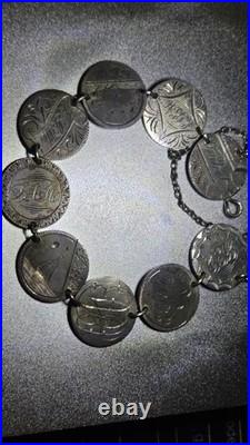 Antique Victorian Charm Bracelet Coin Silver Sitting Liberty Circa 1891 Wow