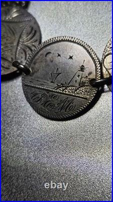 Antique Victorian Charm Bracelet Coin Silver Sitting Liberty Circa 1891 Wow