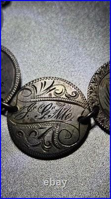 Antique Victorian Charm Bracelet Coin Silver Sitting Liberty Circa 1891 Wow
