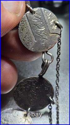 Antique Victorian Charm Bracelet Coin Silver Sitting Liberty Circa 1891 Wow