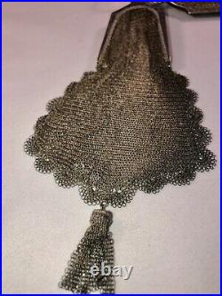 Antique Victorian Engraved Silver Chatelaine Chain Mesh Coin Purse Whiting Davis