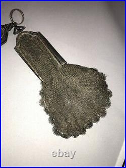 Antique Victorian Engraved Silver Chatelaine Chain Mesh Coin Purse Whiting Davis