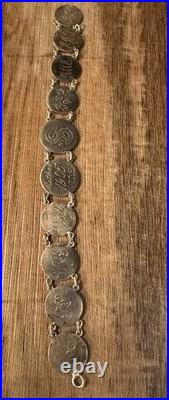 Antique Victorian Love Token Bracelet With Silver Dime Coins 1889 Canada, USA